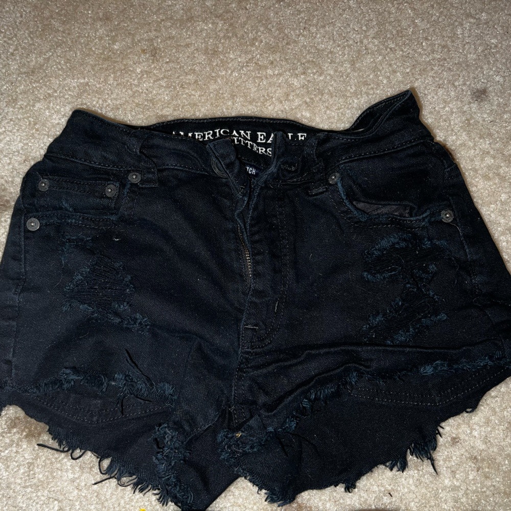 american eagle high waisted black shorts